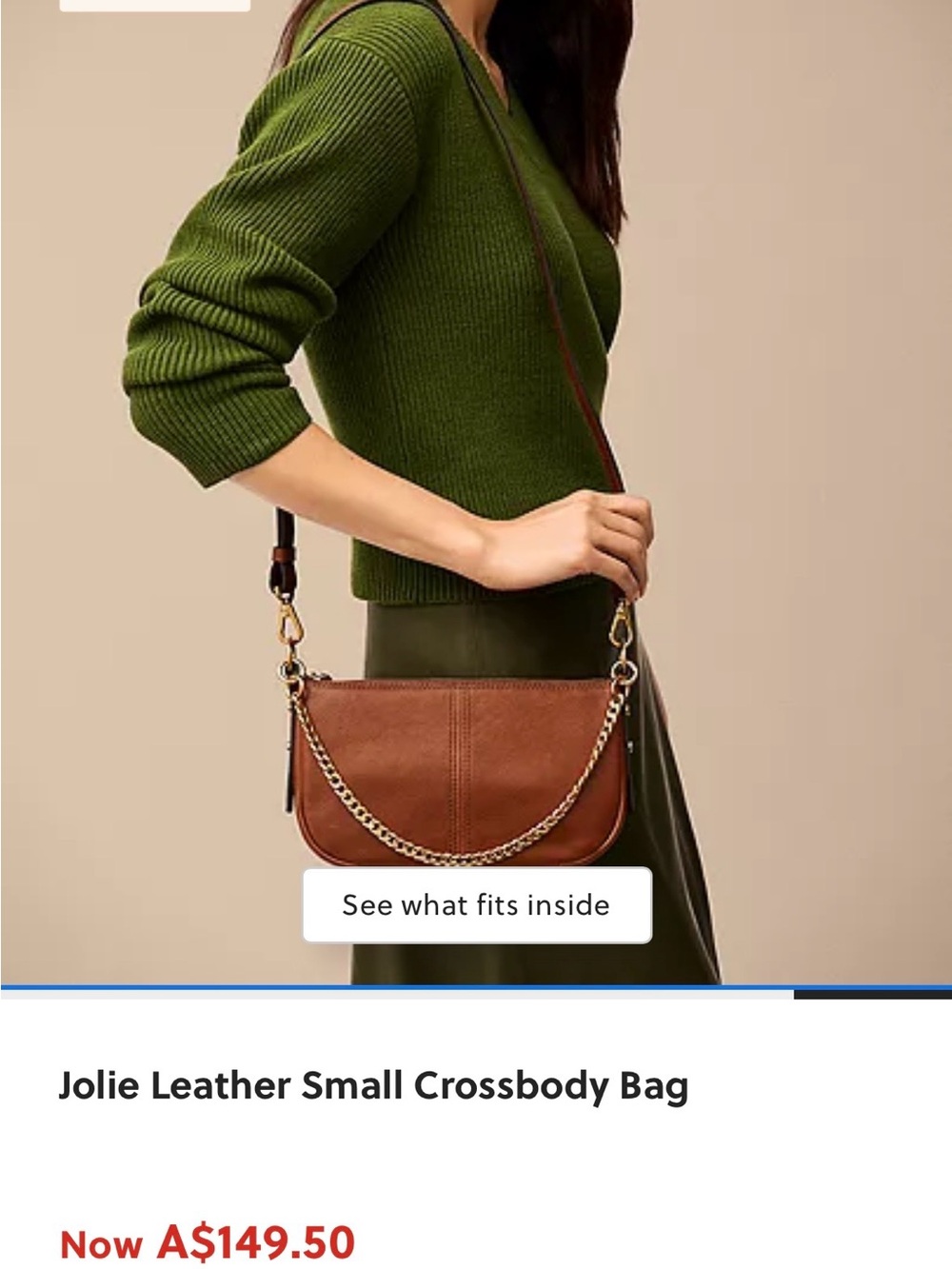 Fossil Women's Brown Jolie Leather Chain-Accent Crossbody Bag - Picture 12 of 12